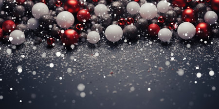 Christmas background with red and silver balls and snowflakes.の素材