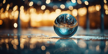 Christmas decoration with glass ball and bokeh lights on background.の素材