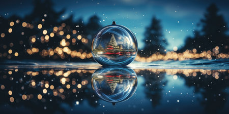 Christmas and New Year holidays background. Christmas tree in a glass ball.の素材