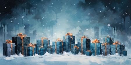 Winter background with gift boxes and snowflakes.の素材