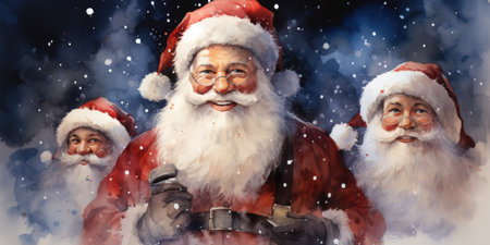 Santa Claus with children in the snow. Christmas and New Year.の素材