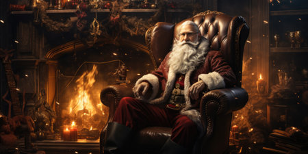 Portrait of Santa Claus sitting in an armchair. Christmas.の素材
