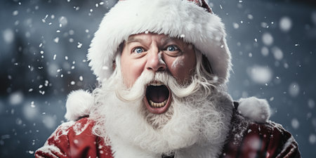 Portrait of santa claus shouting and looking at camera while standing outdoorsの素材