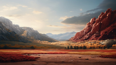 Fantasy landscape with mountains and lake.の素材
