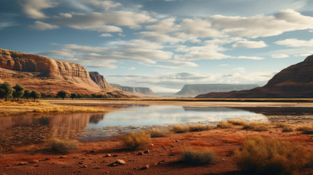 Landscape with river and mountains in Glen Canyon National Recreation Area, Utah, USAの素材