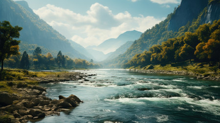 River in the Altai mountains, Russia. Panoramic viewの素材