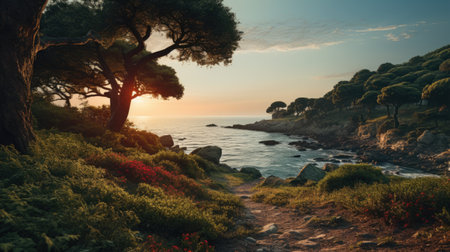 Sunset over the Mediterranean coast in Costa Brava, Catalonia, Spainの素材