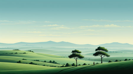 Beautiful landscape with green hills and blue sky.の素材