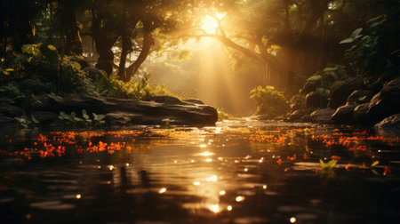 Beautiful tropical rainforest in the morning light. Nature background.の素材