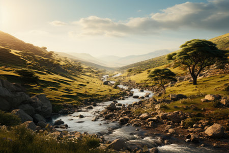 Landscape with a river in the highlands of Kenya, Africaの素材