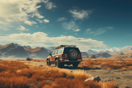 Off road vehicle in the landscape of New Zealand.の素材
