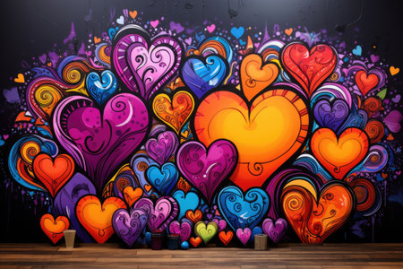 Valentine's day background with colorful hearts.の素材