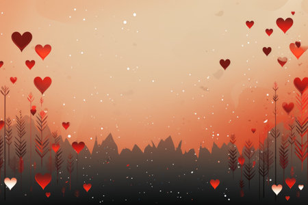 Valentine's day background with red hearts and grass.の素材