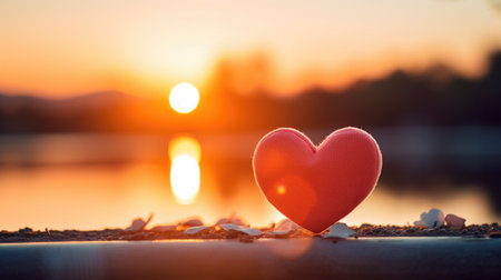 Red heart on the background of the sunset. Valentine's day concept.の素材