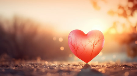 Valentines Day background with red heart and bokeh.の素材
