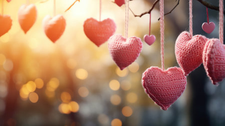 Valentine's day background with hearts on bokeh backgroundの素材