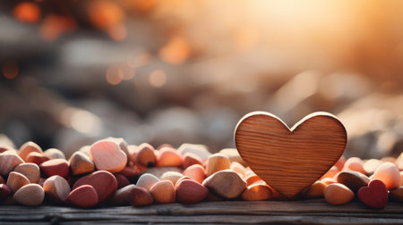 Wooden heart on the wooden background. Valentine's day concept.の素材