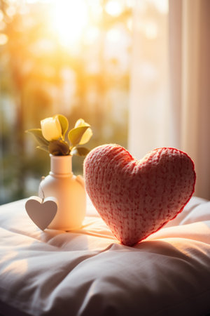 Heart and rose on the bed at home. Valentine's day concept.の素材