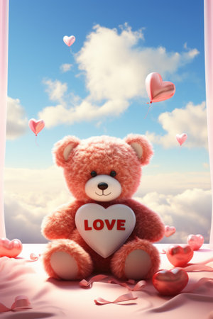 Valentine's day background with teddy bear and hearts.の素材