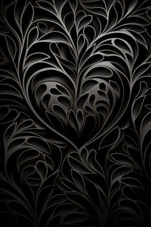 Abstract black background with swirls and floral ornament.の素材
