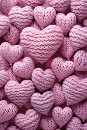 Pink knitted hearts as a background. Valentine's day concept.の素材