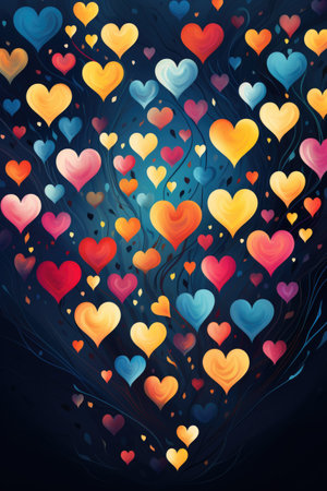 Bright colorful hearts on a dark blue background. Valentine's day.の素材