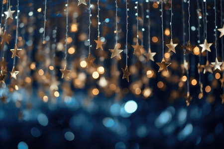 Christmas and New Year background with golden stars and bokeh lightsの素材