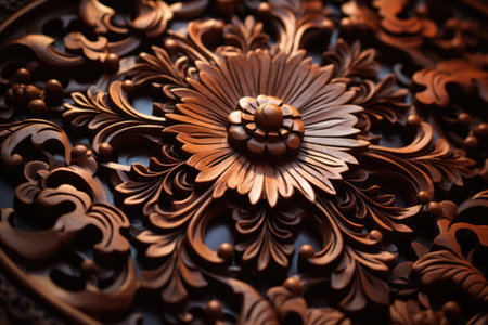 Close up of a wooden carved ornament. Selective focus. Toned.の素材