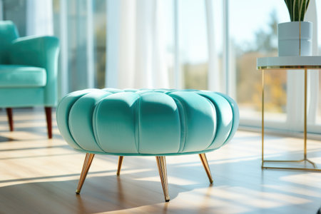 Interior of a modern living room with turquoise armchairの素材