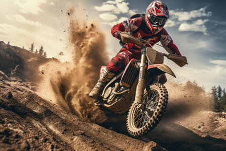 Motocross rider on the race on the sand. Cross country rider on the raceの素材