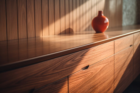 Vase on wooden chest of drawers. Interior design concept.の素材
