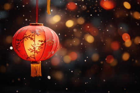 Chinese lanterns on bokeh background. Festive decor.の素材