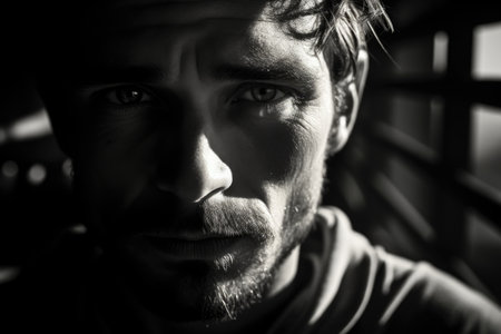 Portrait of a young man with a beard. Black and white.の素材