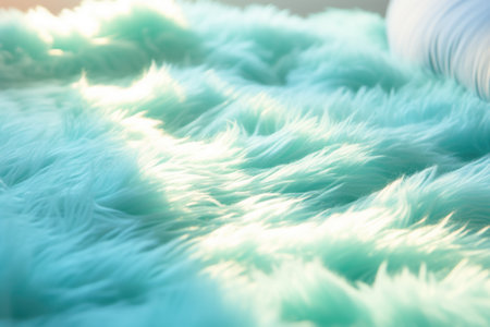 Soft blue fur background. Close-up of fluffy woolen fabric.の素材