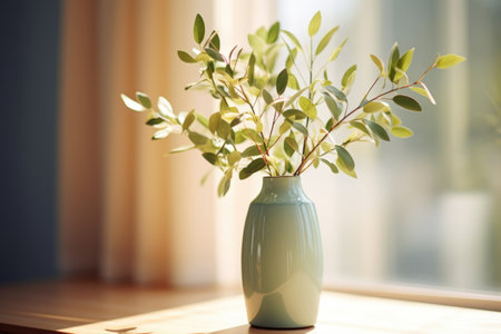 Vase with beautiful eucalyptus branches on window sillの素材