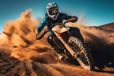 Motocross rider on the desert. Extreme motocross race.の素材