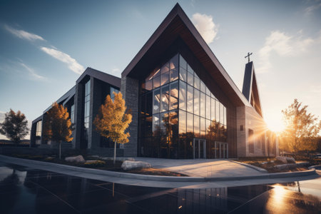 Church in the center of the modern city.の素材