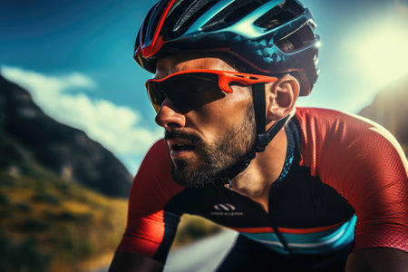 Cyclist Riding the Road in the Mountains. Extreme Sport Concept.の素材