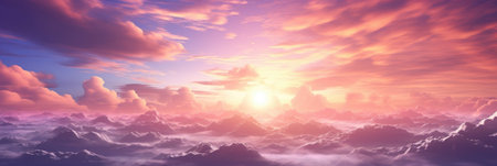 Beautiful aerial view above clouds at sunset.の素材