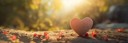 Valentine's day background. Heart on the ground in the garden.の素材