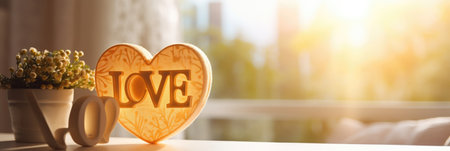 Valentine's day greeting card with heart on a wooden backgroundの素材