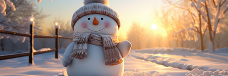 a snowman in a winter hat and scarfの素材
