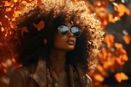 Fashionable african american woman with afro hairstyle and sunglasses.の素材