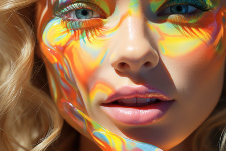 Close-up portrait of a beautiful girl with bright make-upの素材