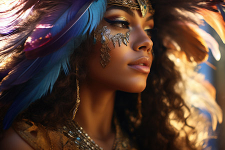 Beautiful young woman with bright make-up and carnival maskの素材