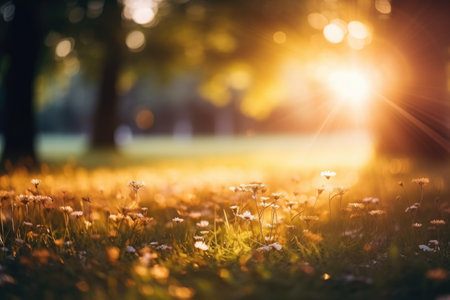 Dandelion meadow in the morning light. Soft focus.の素材