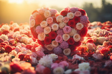 Heart shape made of beautiful flowers, valentine's day backgroundの素材