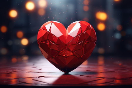 Red heart on a wooden table with bokeh background. Valentine's day concept.の素材