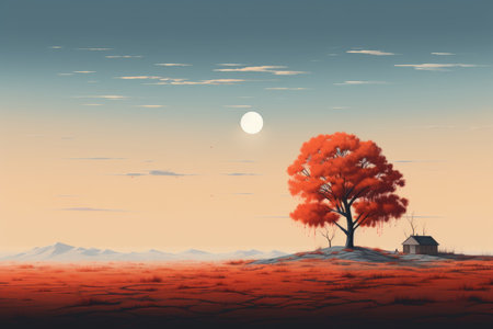 Fantasy landscape with a lonely tree in the middle of the desert.の素材