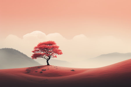 Landscape with red tree in the desert.の素材